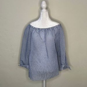 BCBGeneration Blue/White Striped Of the shoulder Top- Large